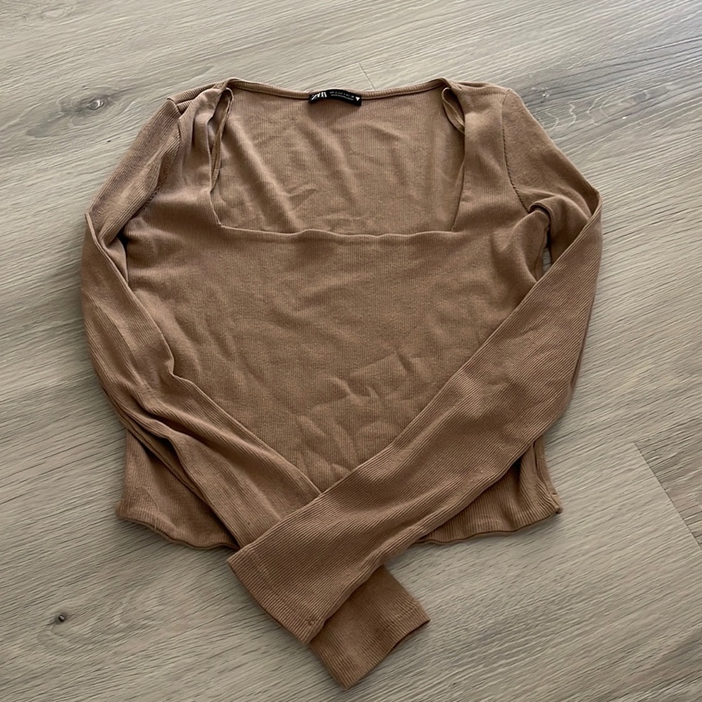 ZARA RIBBED SQUARE NECK LONG SLEEVE